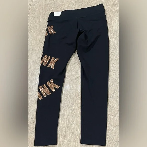 VS Pink Black Leggings with Gold Bling Sequin 'PINK'